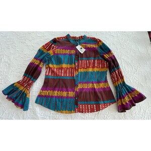 D'IYANU Dress Bold Blouse Color Blocks African Vibrant Colors Ladies 2X NWT